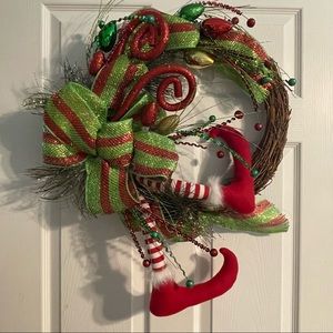 Kirland’s Christmas Elf Leg Grapevine Wreath